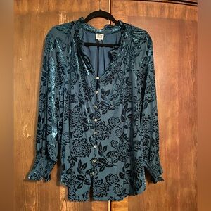 Anne Klein green velvet burnout blouse size 2X